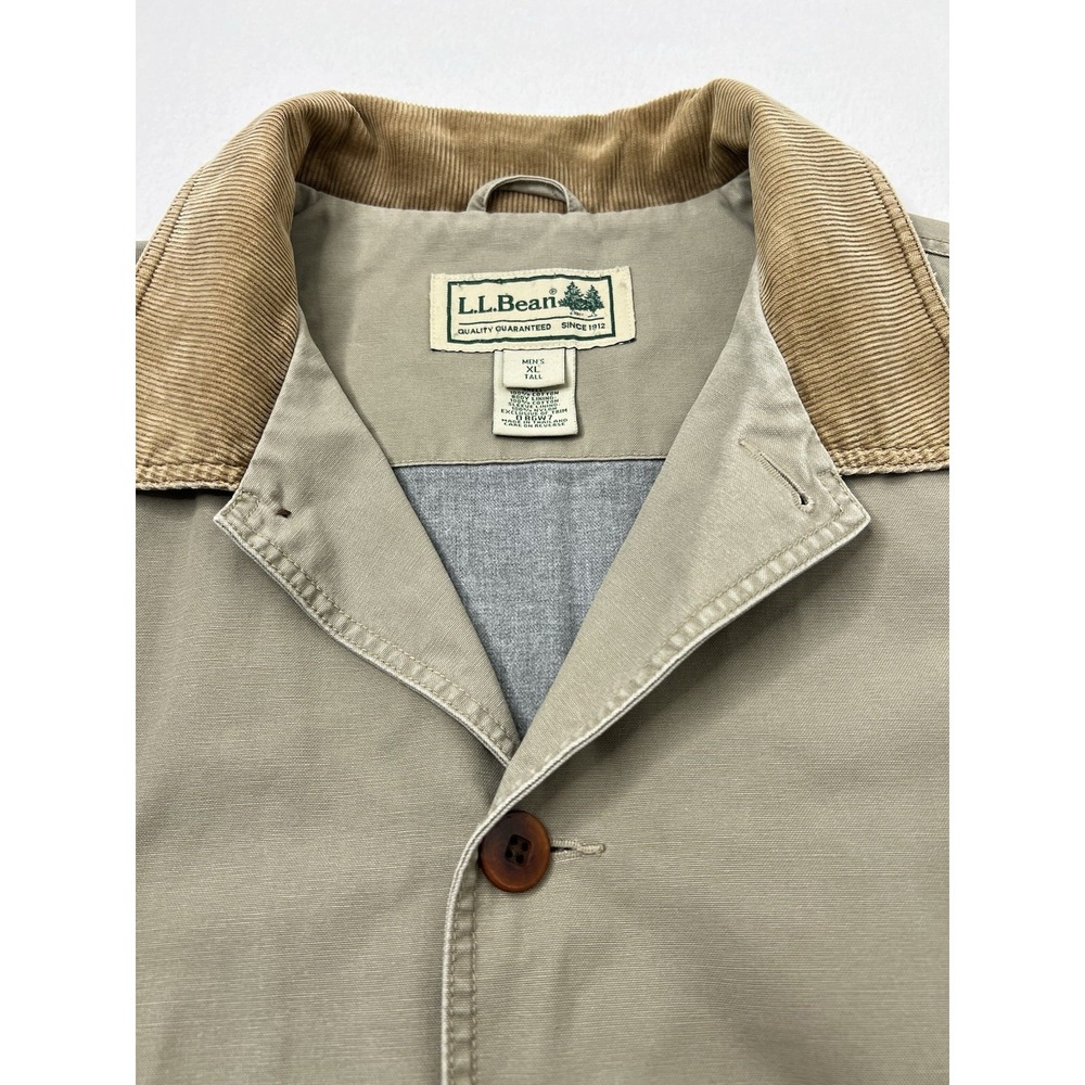 LL Bean Chore Jacket Mens XLT Beige Khaki Corduroy Collar Field Barn Coat 0-BGW5 - Picture 3 of 11